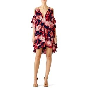 Dina Agam Rose Floral Cold Shoulder Dress Medium